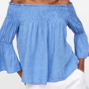 Zara lt blue off the shoulder large linen blouse